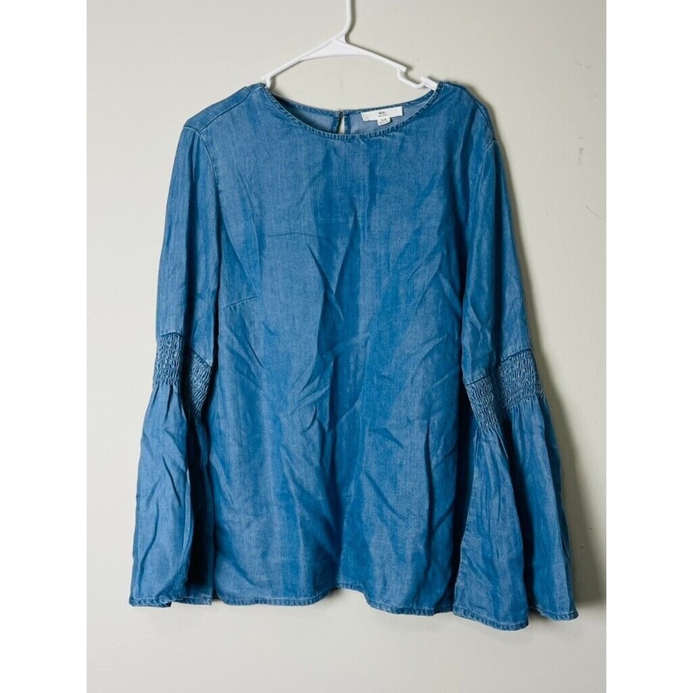 BLL New York Blue Casual Dress Blouse L100% Lyocell Grandma Outdoorsy Barn